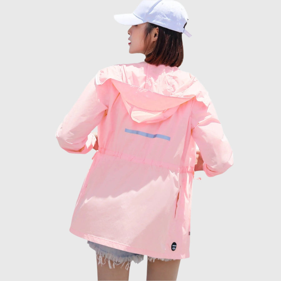 women's pink hooded UPF 50+ Trench Coat