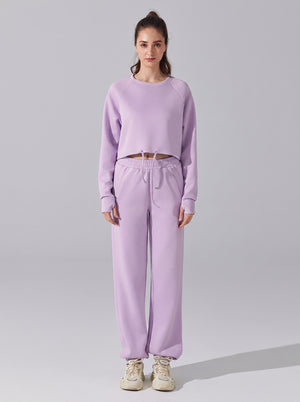 womens #purple Cropped Drawstring sweat set