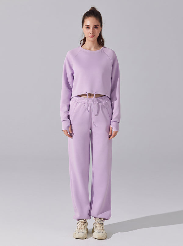 womens #purple Cropped Drawstring sweat set