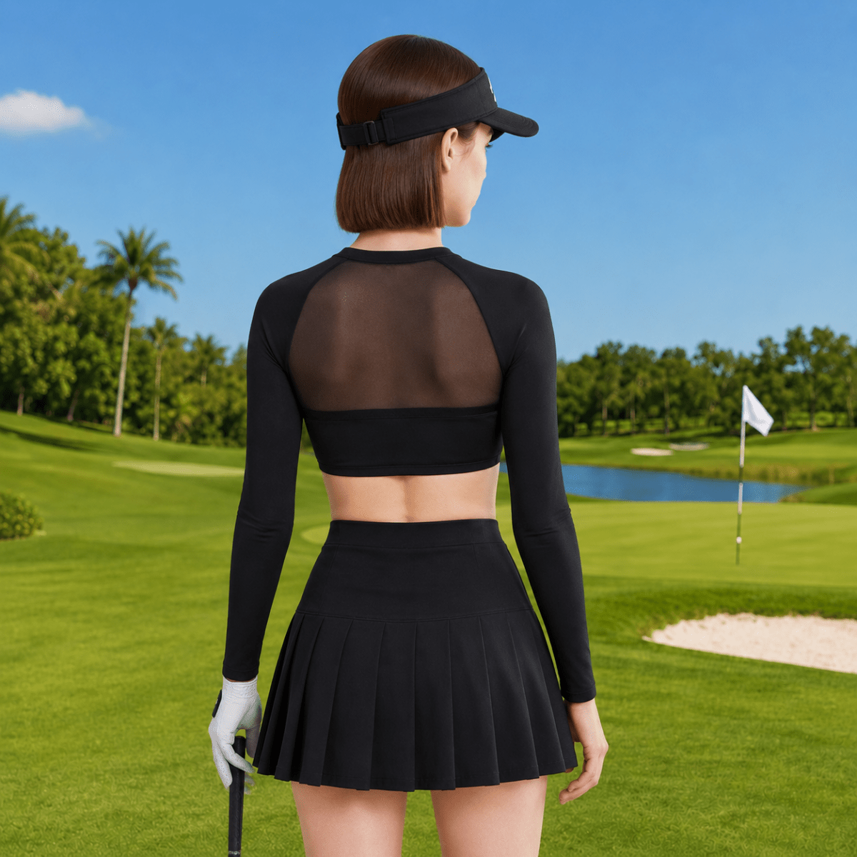 womens upf50 ice silk golf mesh shrug of back view