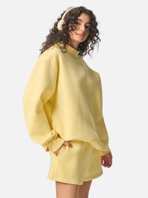 womens #yellow Heavyweight Fleece Mock Neck Pullover