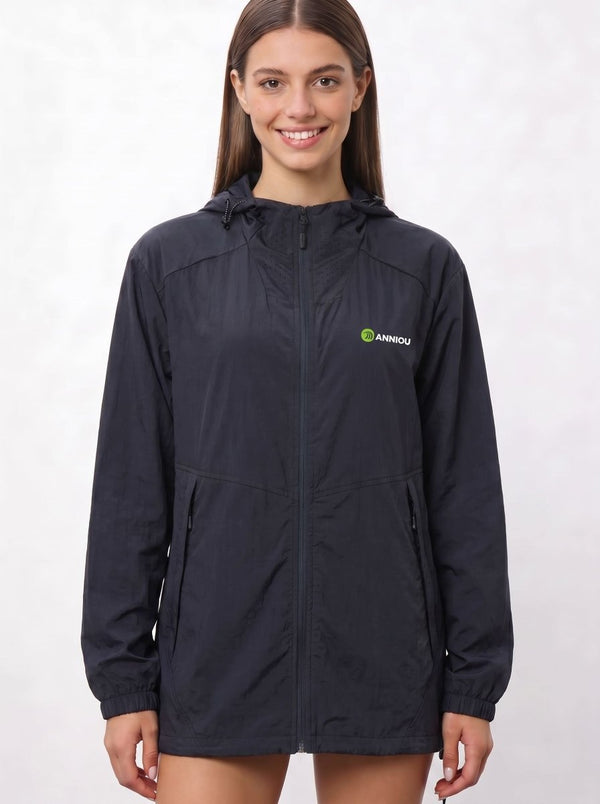 womens #navy UV Protection Jacket with air vents to the necklin, Anniou logo and a zip up front