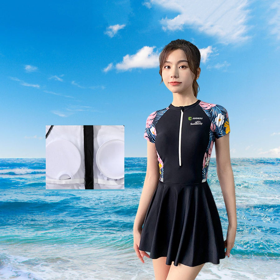 Women's Fashion One - piece Zipper Printed Swimsuit - Sidiou Group