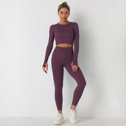 Women's Long Sleeve Crop Top & High Waist Leggings Yoga Set - Sidiou Group