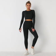 Women's Long Sleeve Crop Top & High Waist Leggings Yoga Set - Sidiou Group