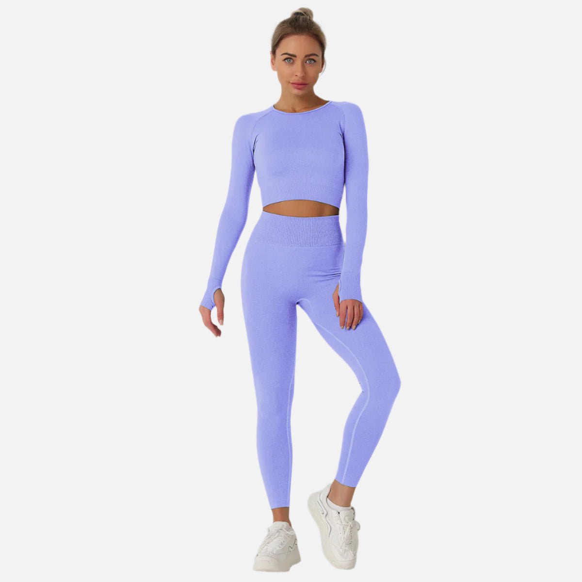 Women's Long Sleeve Crop Top & High Waist Leggings Yoga Set - Sidiou Group