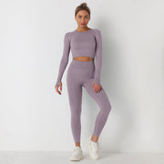 Women's Long Sleeve Crop Top & High Waist Leggings Yoga Set - Sidiou Group