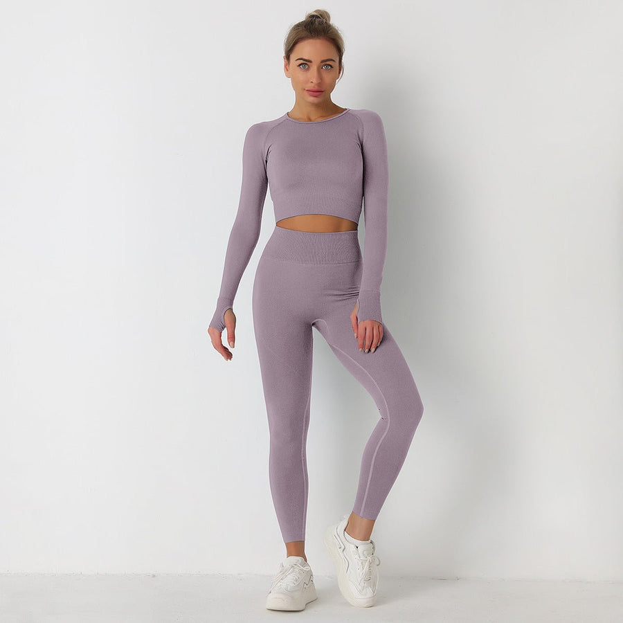 Women's Long Sleeve Crop Top & High Waist Leggings Yoga Set - Sidiou Group