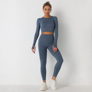 Women's Long Sleeve Crop Top & High Waist Leggings Yoga Set - Sidiou Group