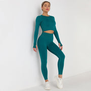Women's Long Sleeve Crop Top & High Waist Leggings Yoga Set - Sidiou Group