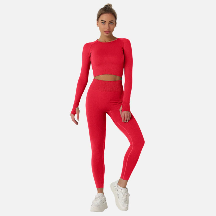 Women's Long Sleeve Crop Top & High Waist Leggings Yoga Set - Sidiou Group