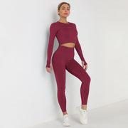 Women's Long Sleeve Crop Top & High Waist Leggings Yoga Set - Sidiou Group