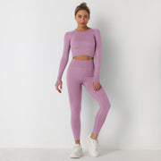 Women's Long Sleeve Crop Top & High Waist Leggings Yoga Set - Sidiou Group