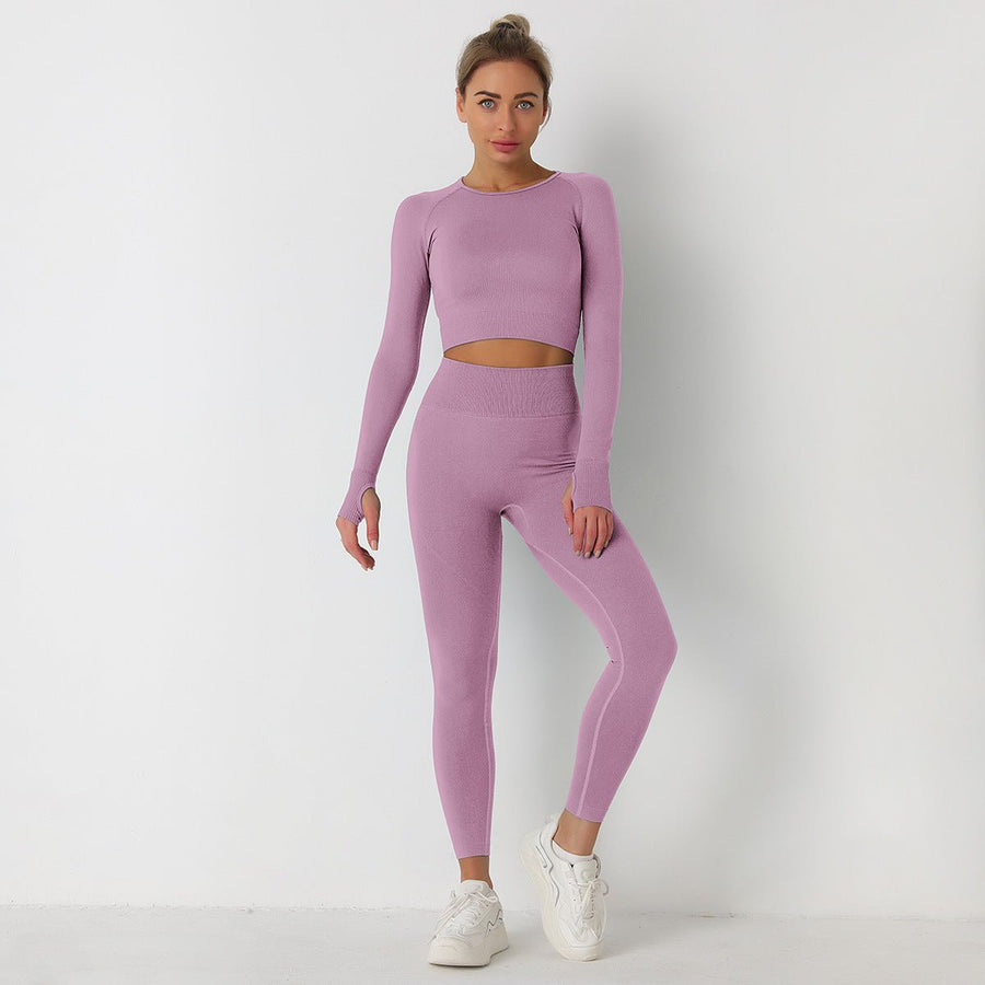 Women's Long Sleeve Crop Top & High Waist Leggings Yoga Set - Sidiou Group