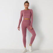 Women's Long Sleeve Crop Top & High Waist Leggings Yoga Set - Sidiou Group
