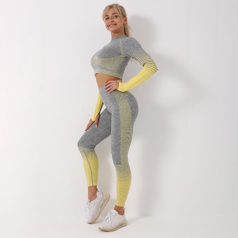 Women's Ombre Long Sleeve High Waisted Yoga Set - Sidiou Group