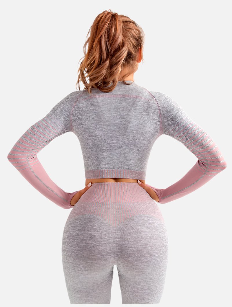 Women's Ombre Long Sleeve High Waisted Yoga Set - Sidiou Group