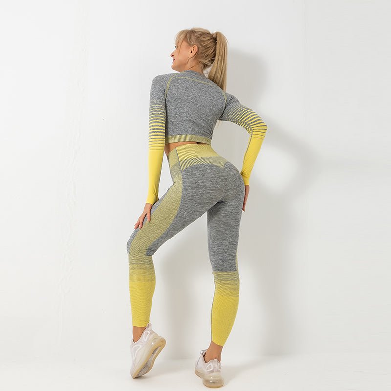 Women's Ombre Long Sleeve High Waisted Yoga Set - Sidiou Group