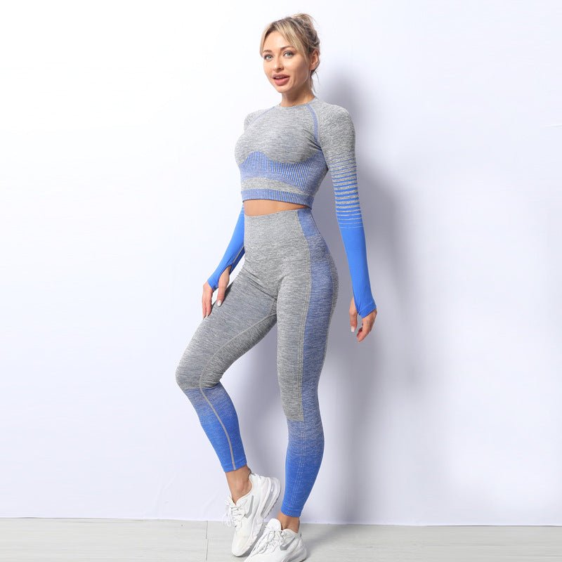 Women's Ombre Long Sleeve High Waisted Yoga Set - Sidiou Group