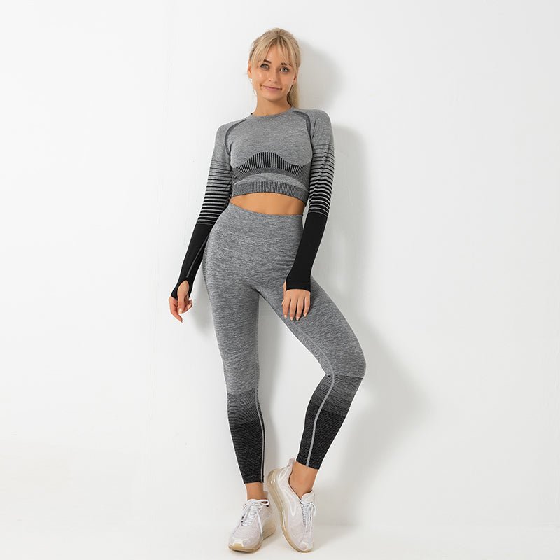 Women's Ombre Long Sleeve High Waisted Yoga Set - Sidiou Group