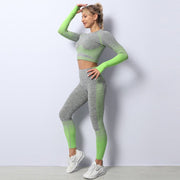 Women's Ombre Long Sleeve High Waisted Yoga Set - Sidiou Group