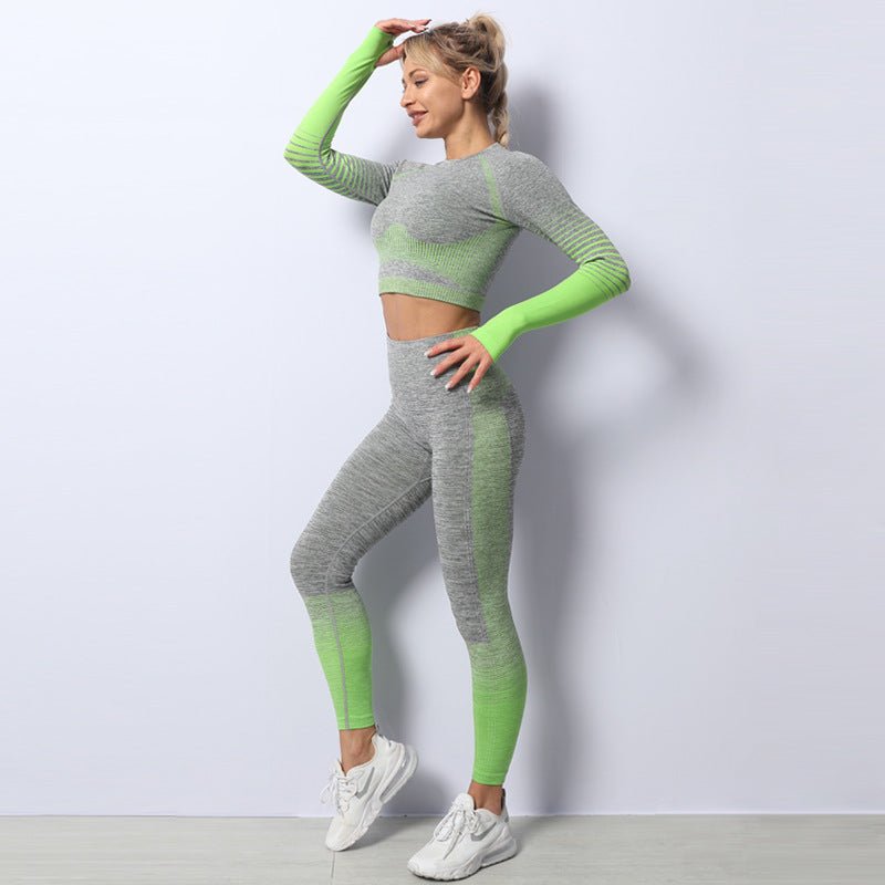 Women's Ombre Long Sleeve High Waisted Yoga Set - Sidiou Group