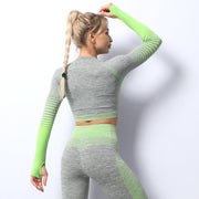 Women's Ombre Long Sleeve High Waisted Yoga Set - Sidiou Group