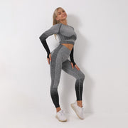 Women's Ombre Long Sleeve High Waisted Yoga Set - Sidiou Group