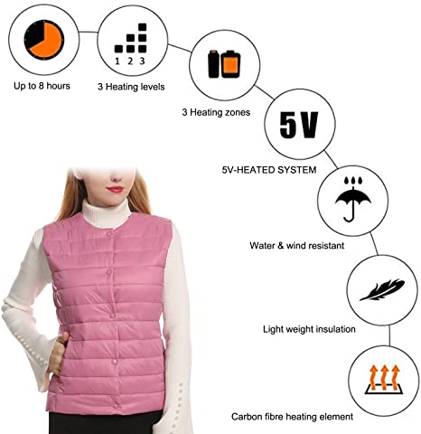 Women's Pink Button Heated Vest - Sidiou Group