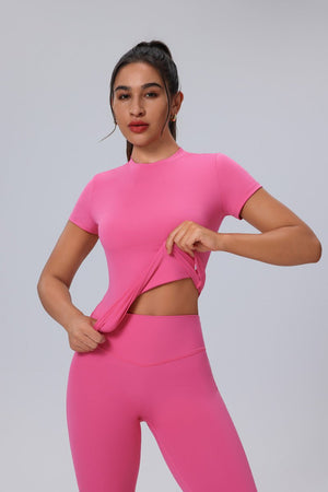 women's #Pink Short Sleeve Yoga Top and leggings 4 way stretch 