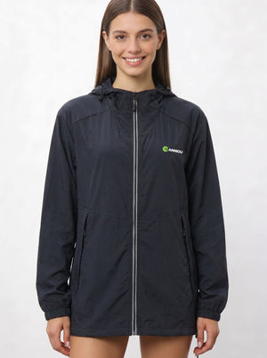 womens #black UV Protection Jacket with air vents to the necklin, Anniou logo and a zip up front