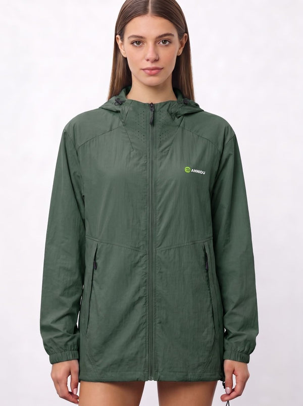 womens #green UV Protection Jacket with air vents to the necklin, Anniou logo and a zip up front