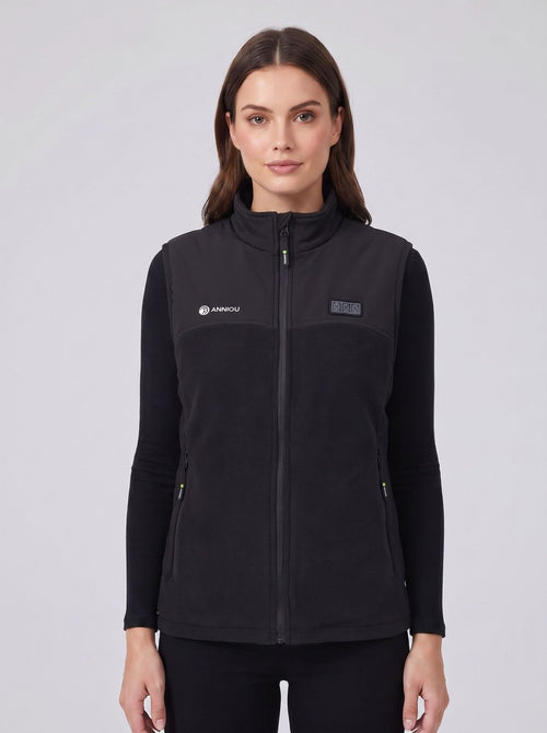 Women's Black Heated Fleece Vest by ANNIOU with triple control and zip