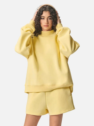 #yellow Heavyweight Fleece Mock Neck Pullover