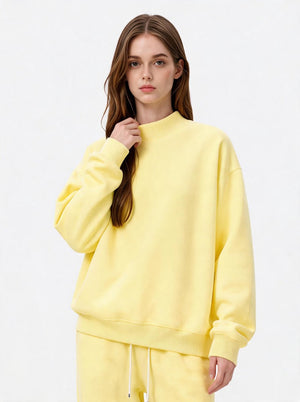 #yellow Mock Neck Drop Shoulder Sweatshirt