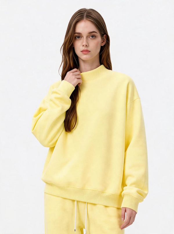 #yellow Mock Neck Drop Shoulder Sweatshirt