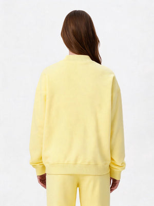 #yellow Mock Neck Drop Shoulder Sweatshirt of back view