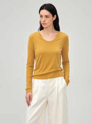 #yellow U Neck Long Sleeve Top UPF50