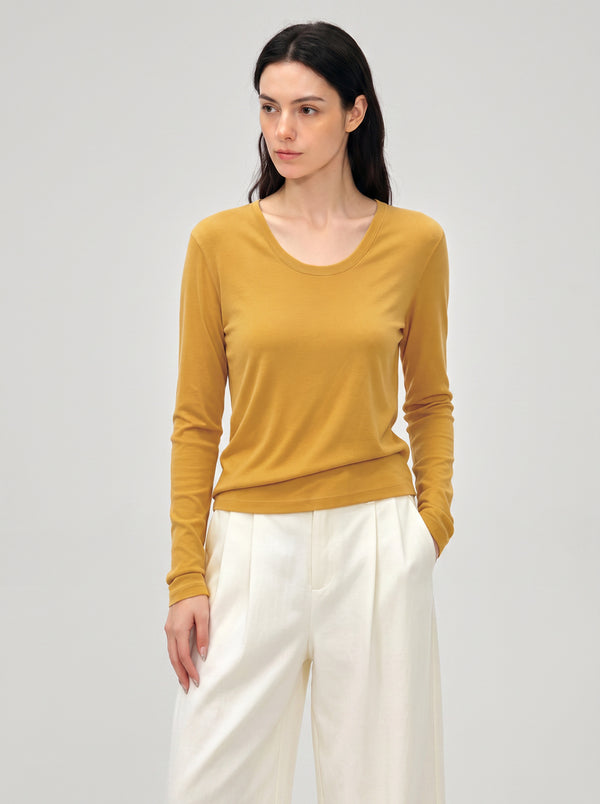 #yellow U Neck Long Sleeve Top UPF50