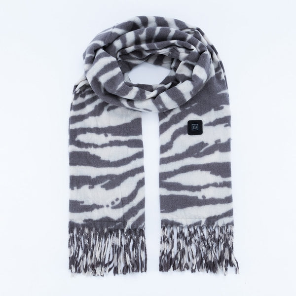 zebra pattern Long Heated Scarve with Fringes