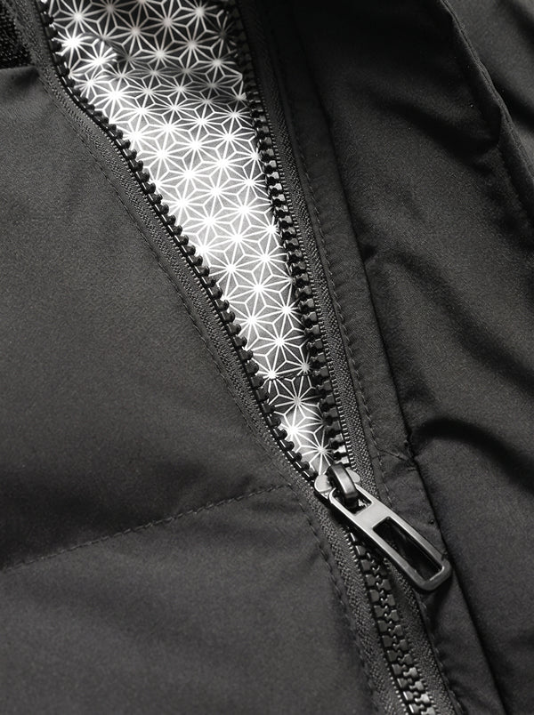 zipper details of #black Mid Length Heated Quilted Jacket