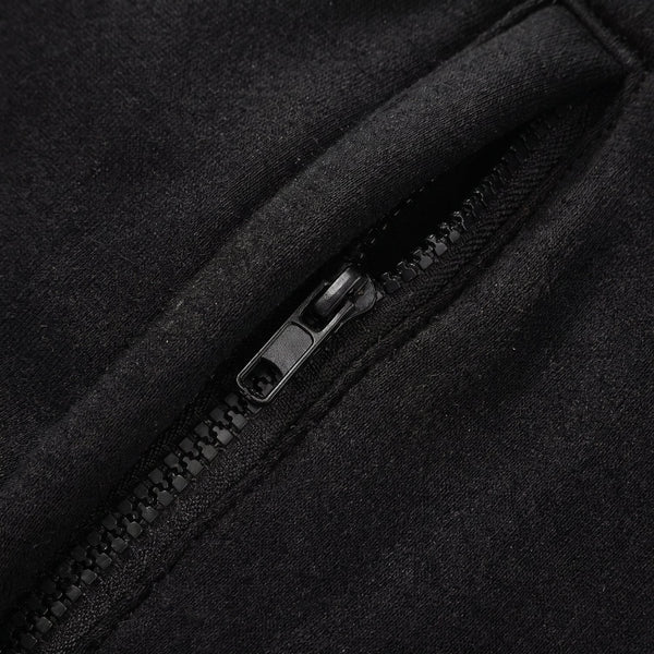 zipper pocket detail of #Black Heated Zip Up Hoodie